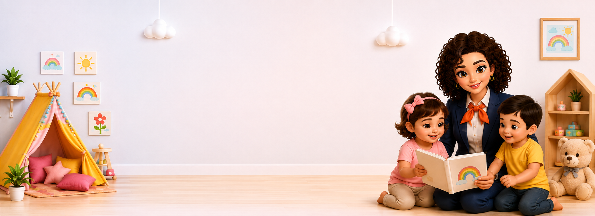 A teacher and child enjoying educational play in a cheerful nursery room